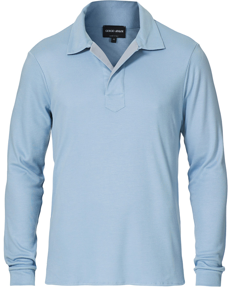 Herr | Tröjor | Giorgio Armani | Silk Blend Long Sleeve Polo Light Blue