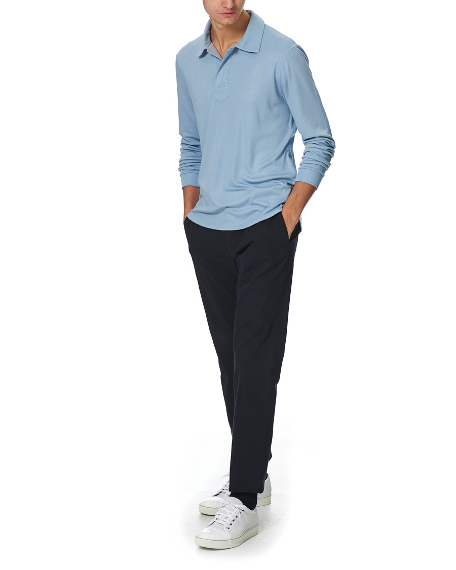 Herr | Tröjor | Giorgio Armani | Silk Blend Long Sleeve Polo Light Blue