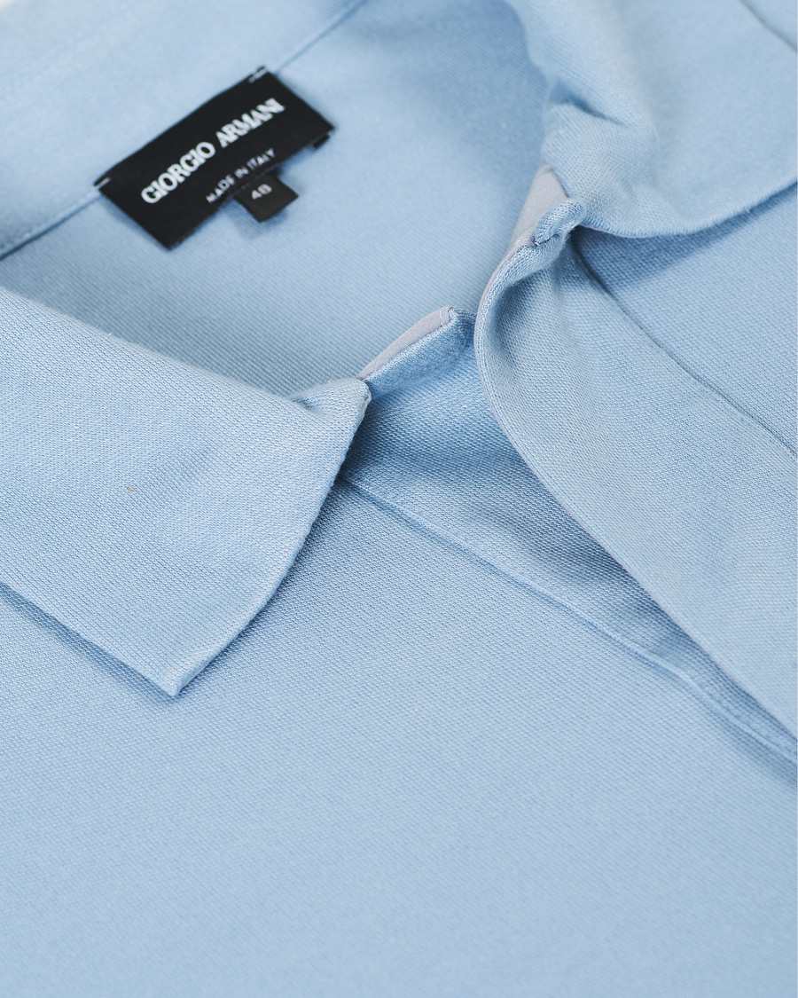 Herr | Tröjor | Giorgio Armani | Silk Blend Long Sleeve Polo Light Blue