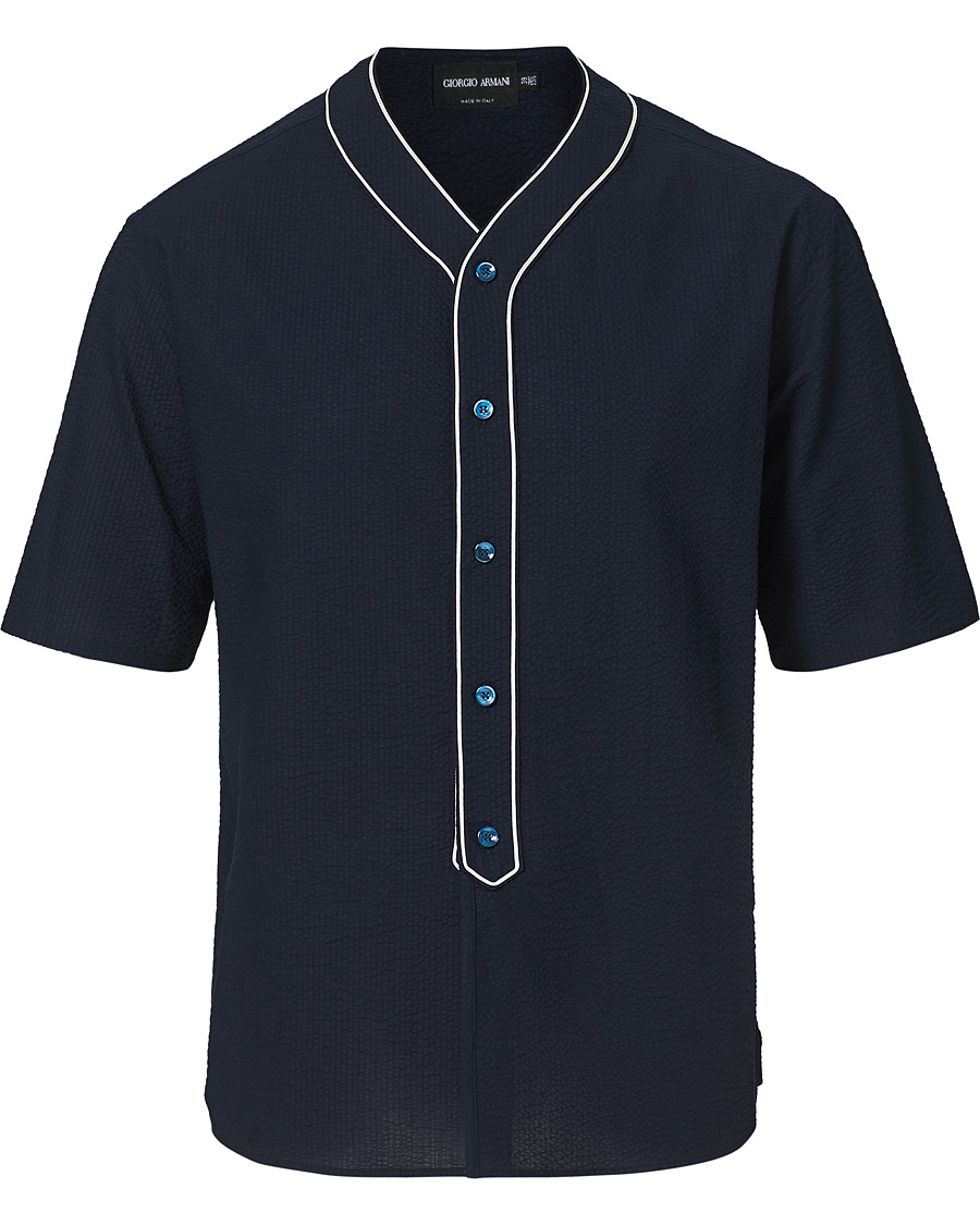Herr | Skjortor | Giorgio Armani | Short Sleeve Seersucker Guru Shirt Navy