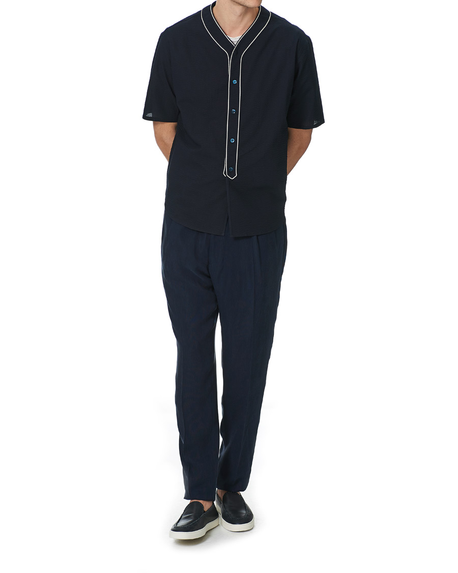 Herr | Skjortor | Giorgio Armani | Short Sleeve Seersucker Guru Shirt Navy