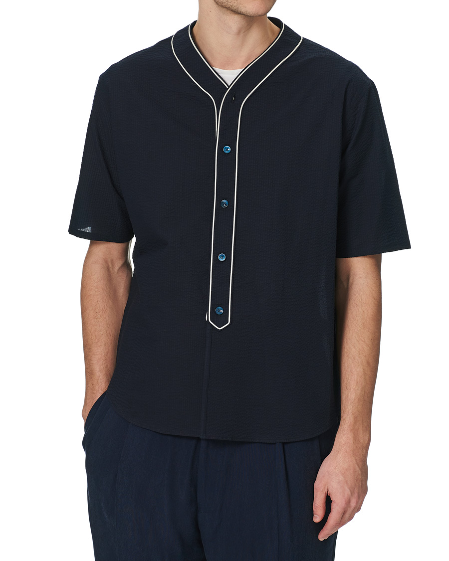 Herr | Skjortor | Giorgio Armani | Short Sleeve Seersucker Guru Shirt Navy
