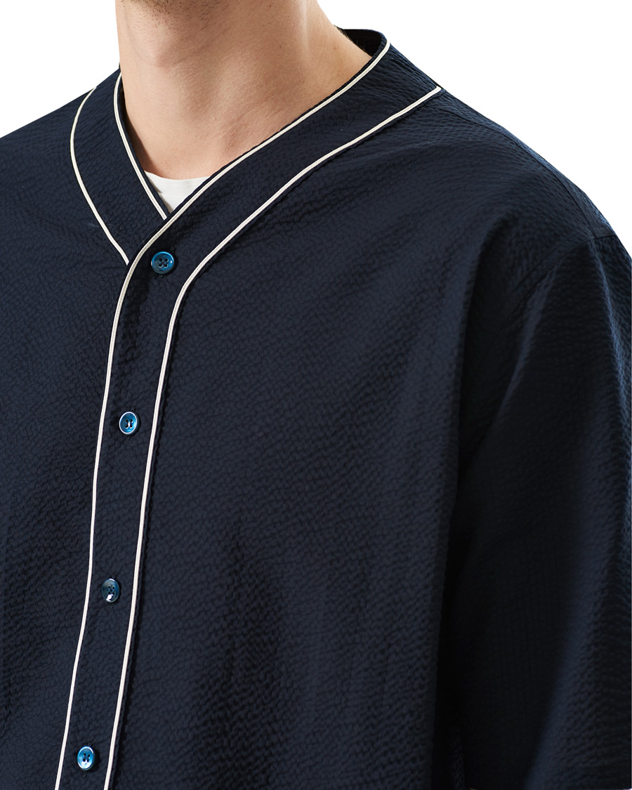 Herr | Skjortor | Giorgio Armani | Short Sleeve Seersucker Guru Shirt Navy