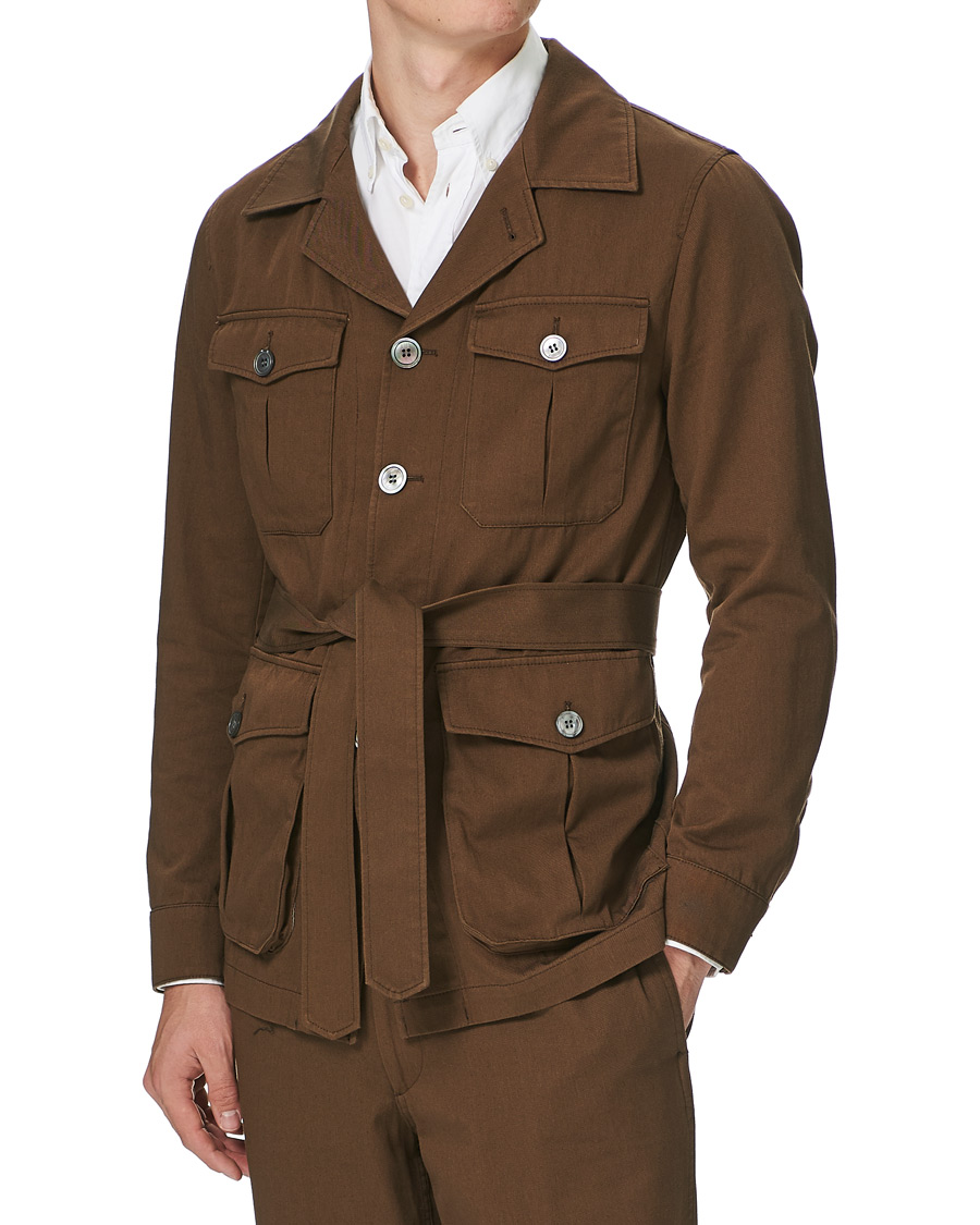 Herr | Skjortor | Oscar Jacobson | Westwood Washed Cotton Shirt Jacket Army Brown