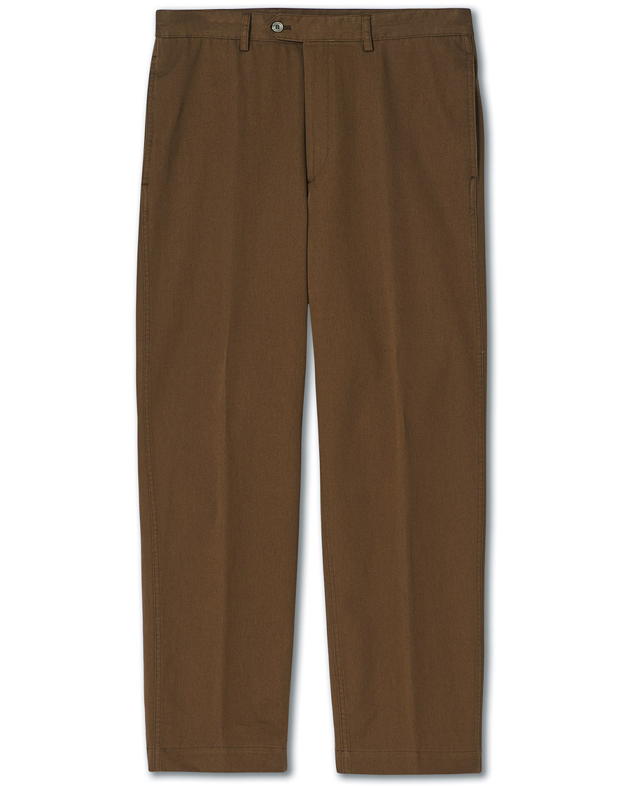 Herr | Byxor | Oscar Jacobson | Tanker Washed Cotton Trousers Army Brown
