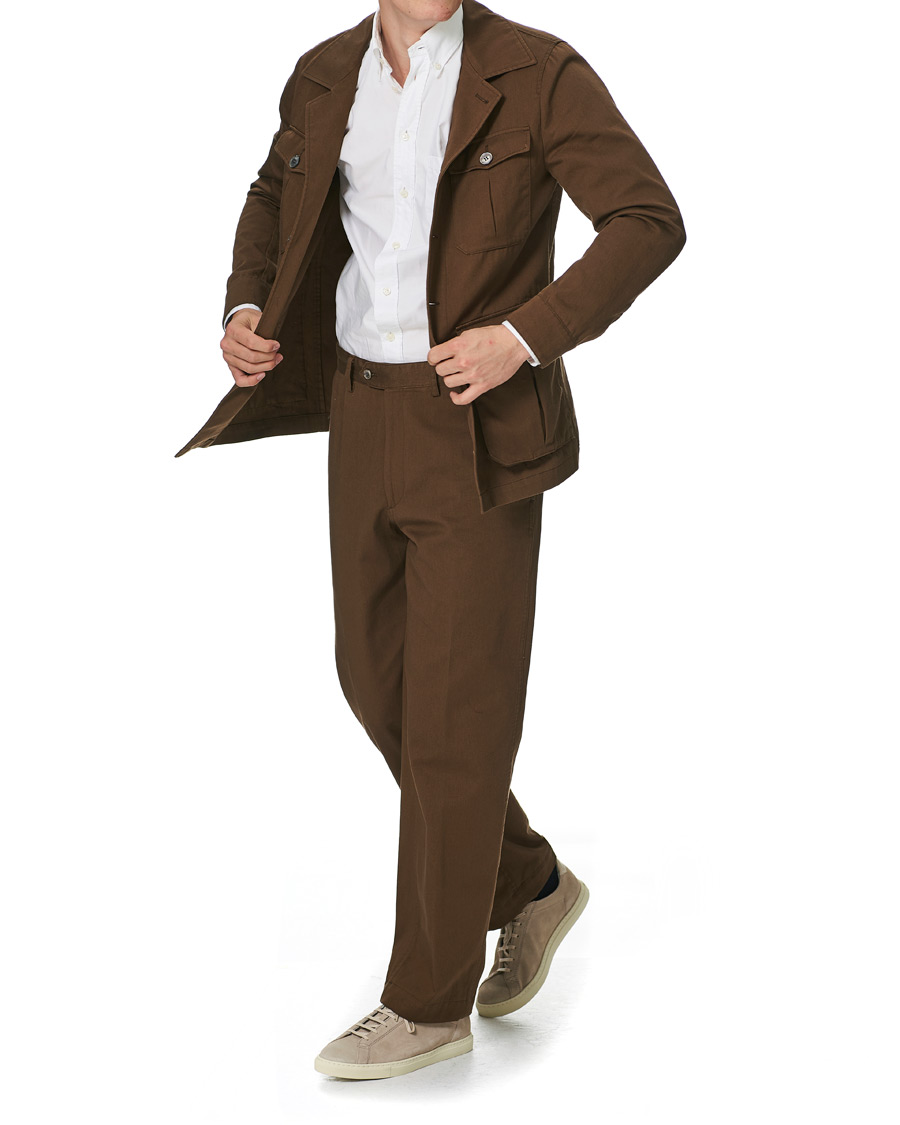 Herr | Byxor | Oscar Jacobson | Tanker Washed Cotton Trousers Army Brown