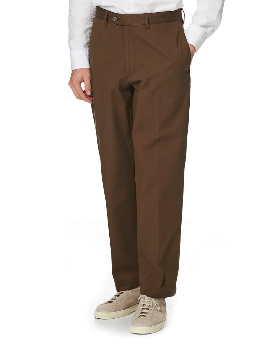 Herr | Byxor | Oscar Jacobson | Tanker Washed Cotton Trousers Army Brown