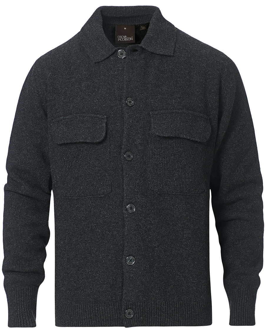 Herr | Tröjor | Oscar Jacobson | Logan Wool Cardigan Charcoal