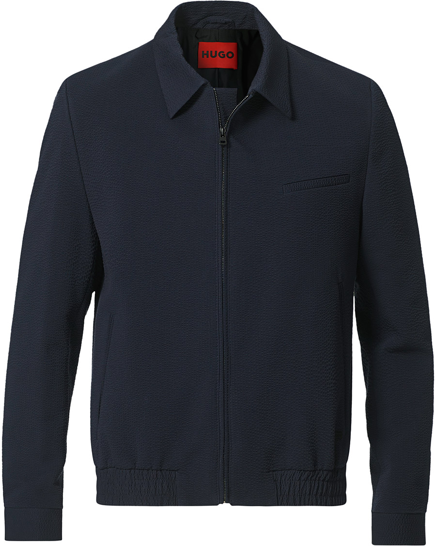 Herr | Jackor | HUGO | Hellis Seersucker Bomber Jacket Dark Blue