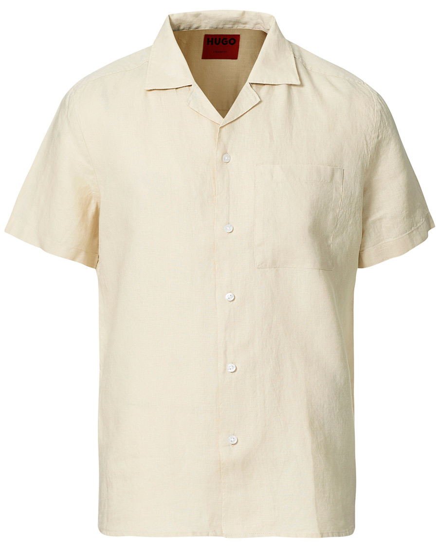 Herr | Skjortor | HUGO | Ellino Linen Resort Collar Short Sleeve Shirt Light Beige