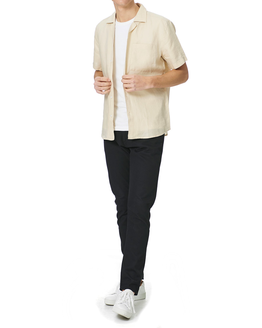 Herr | Skjortor | HUGO | Ellino Linen Resort Collar Short Sleeve Shirt Light Beige