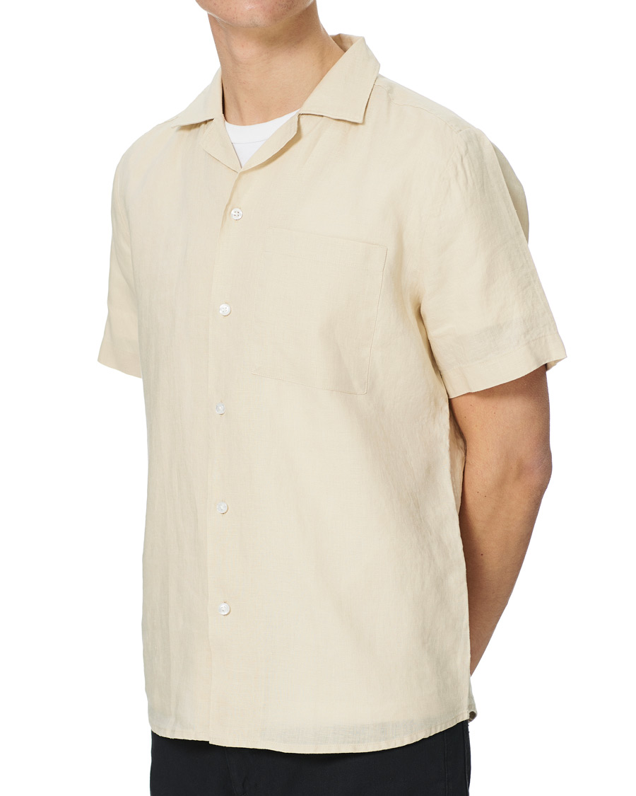 Herr | Skjortor | HUGO | Ellino Linen Resort Collar Short Sleeve Shirt Light Beige