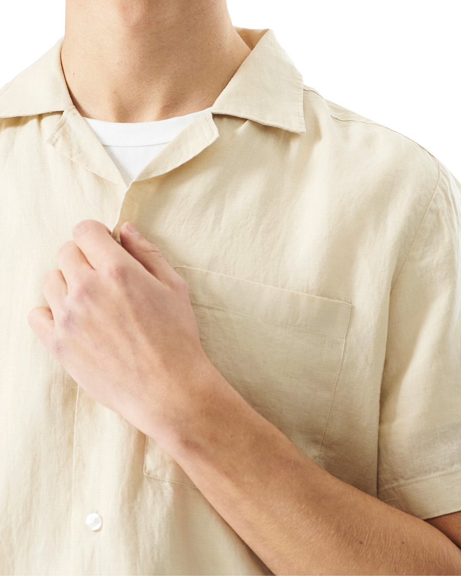 Herr | Skjortor | HUGO | Ellino Linen Resort Collar Short Sleeve Shirt Light Beige