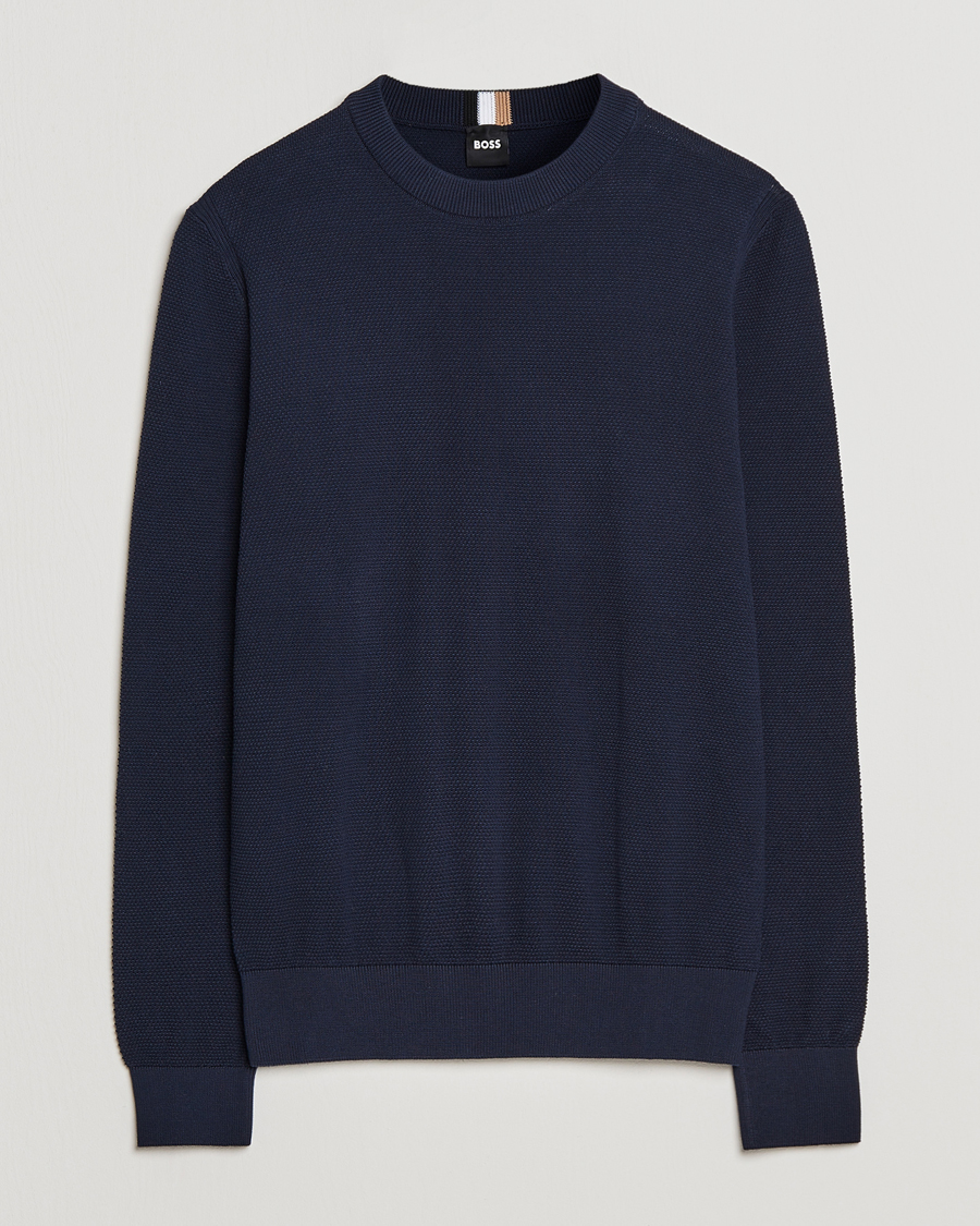 Herr | Tröjor | BOSS BLACK | Ecaio Knitted Structured Sweater Dark Blue