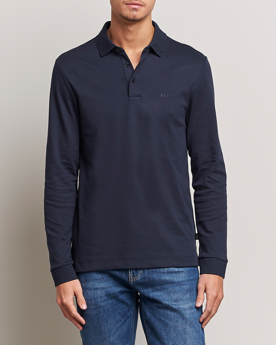Herr | Stickade pikéer | BOSS BLACK | Pado Knitted Polo Shirt Dark Blue