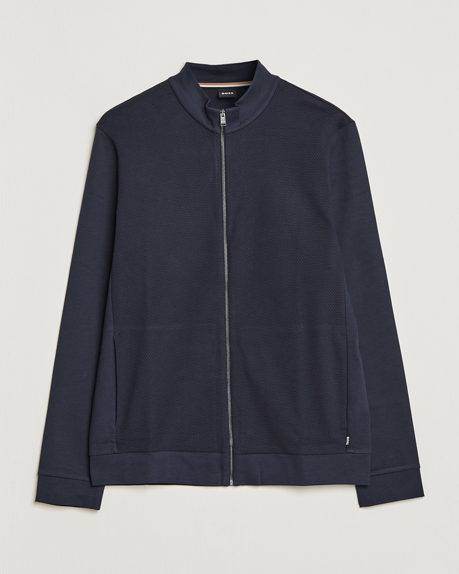 Herr | Tröjor | BOSS BLACK | Skiles Knitted Full-Zip Sweater Dark Blue