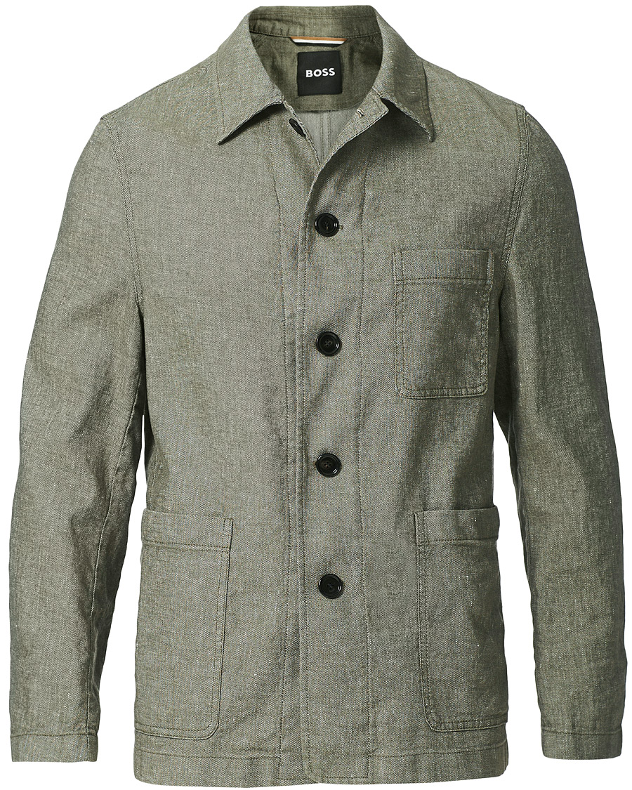 Herr | Kavajer | BOSS BLACK | BOSS Carper Cotton/Linen Workwear Jacket Open Green