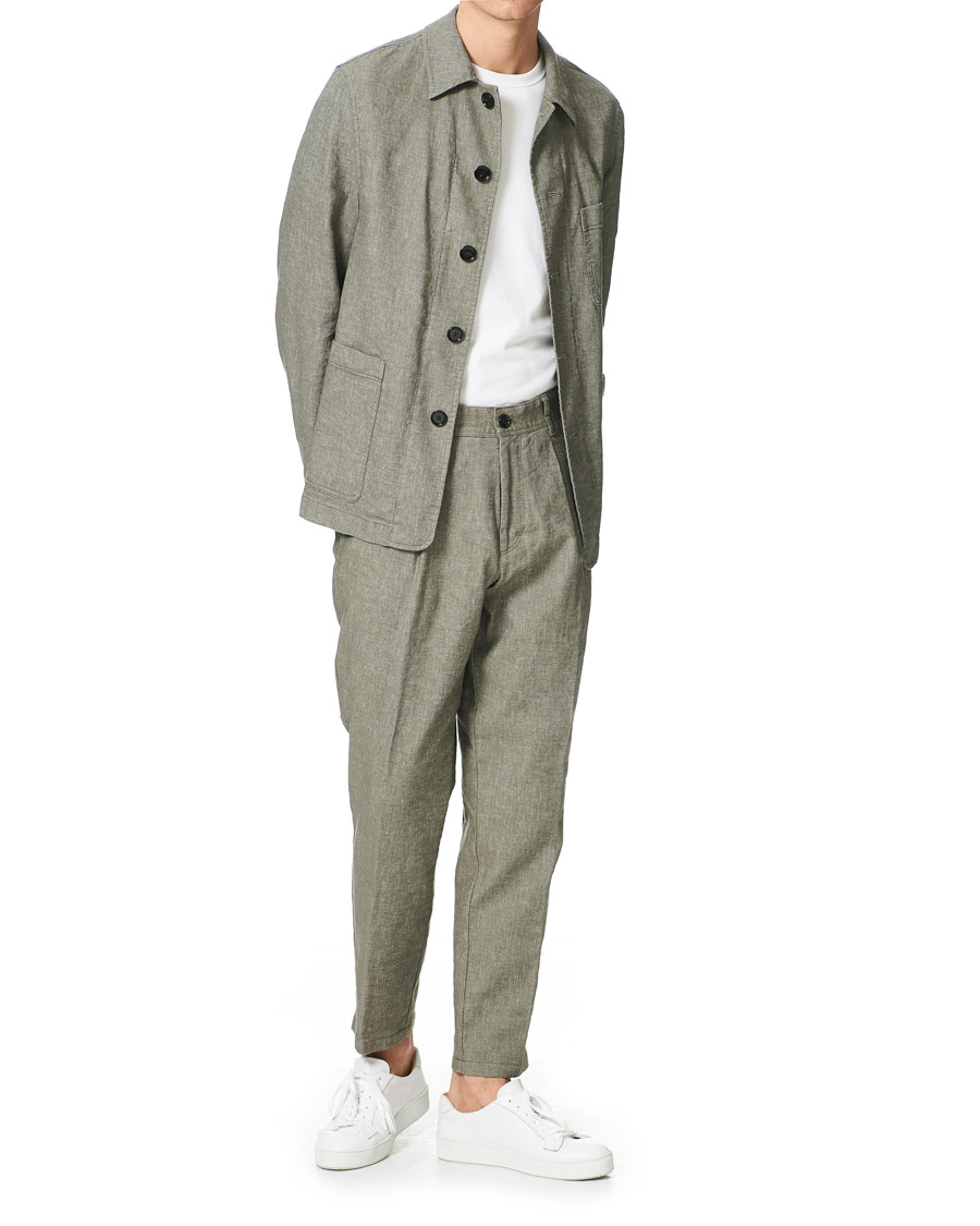 Herr | Kavajer | BOSS BLACK | BOSS Carper Cotton/Linen Workwear Jacket Open Green