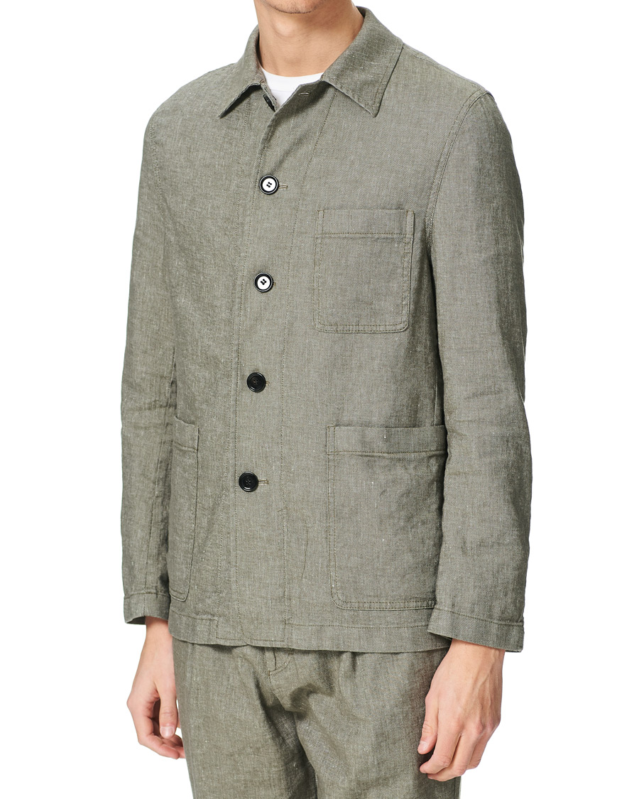 Herr | Kavajer | BOSS BLACK | BOSS Carper Cotton/Linen Workwear Jacket Open Green