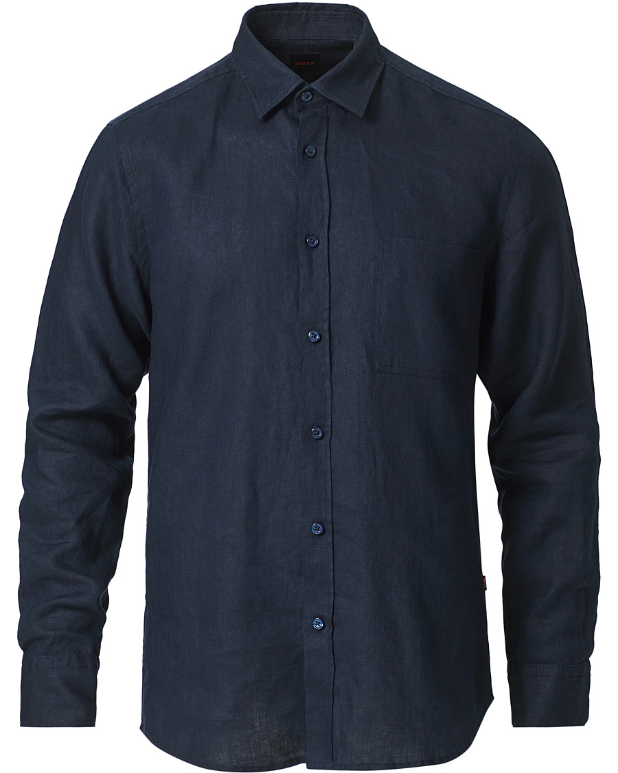 Herr | Skjortor | BOSS ORANGE | BOSS Casual Relegent Linen Shirt Dark Blue