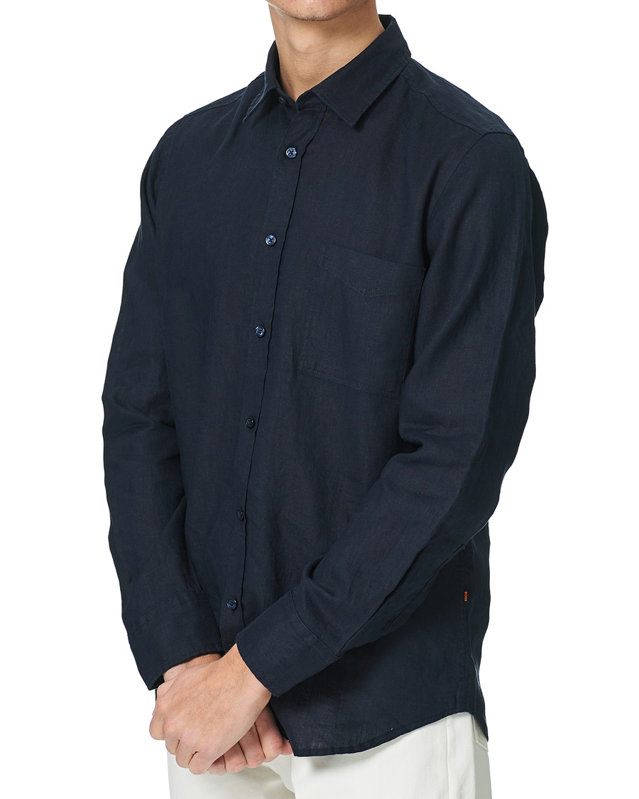 Herr | Skjortor | BOSS ORANGE | BOSS Casual Relegent Linen Shirt Dark Blue