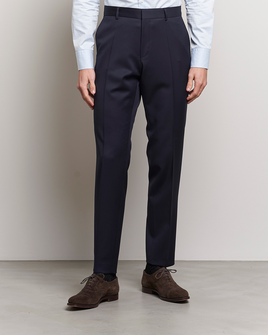 Herr | Kostymbyxor | BOSS BLACK | Genius Slim Fit Wool Trousers Dark Blue