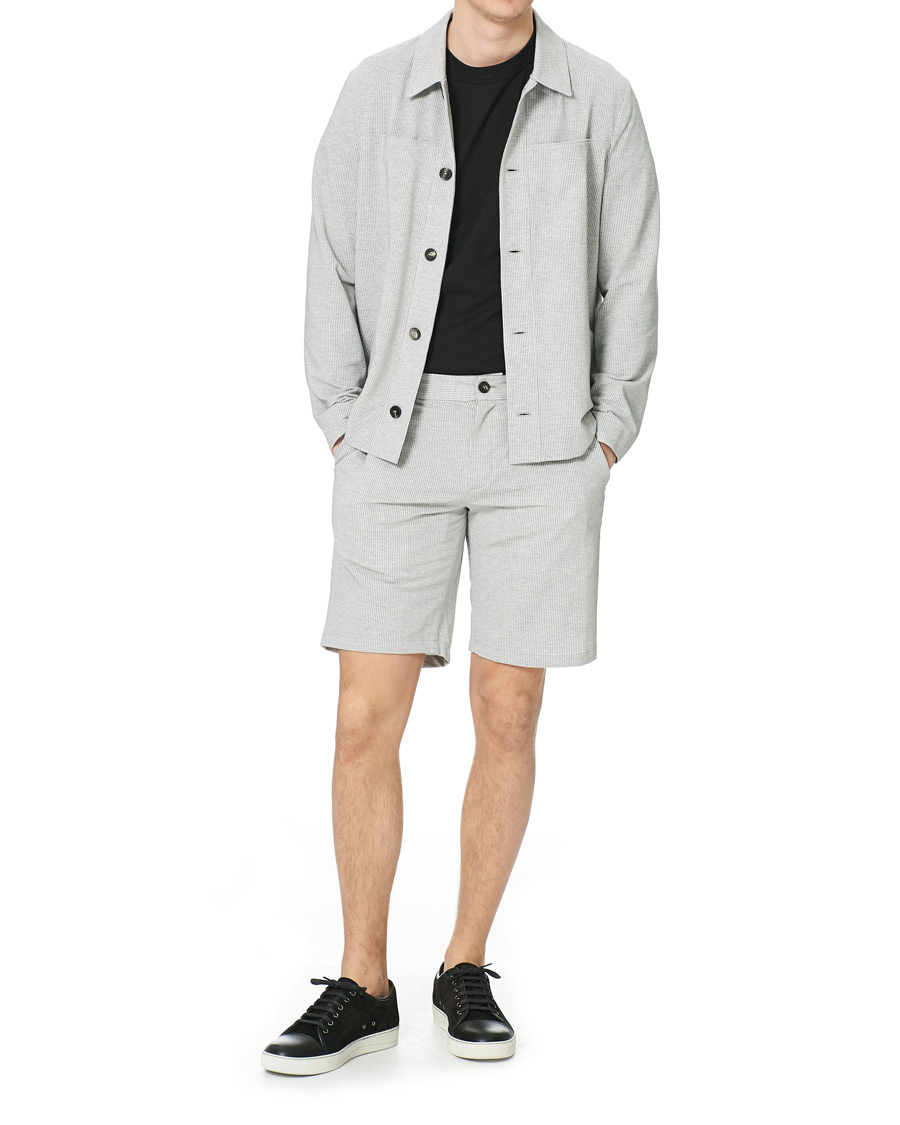 Herr | Shorts | Harris Wharf London | Cool Max Seersucker Shorts Light Grey
