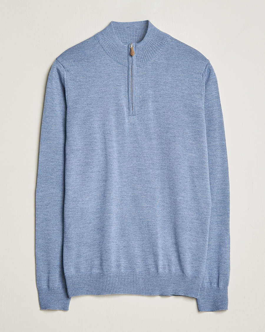 Herr | Tröjor | Stenströms | Merino Half Zip Light Blue