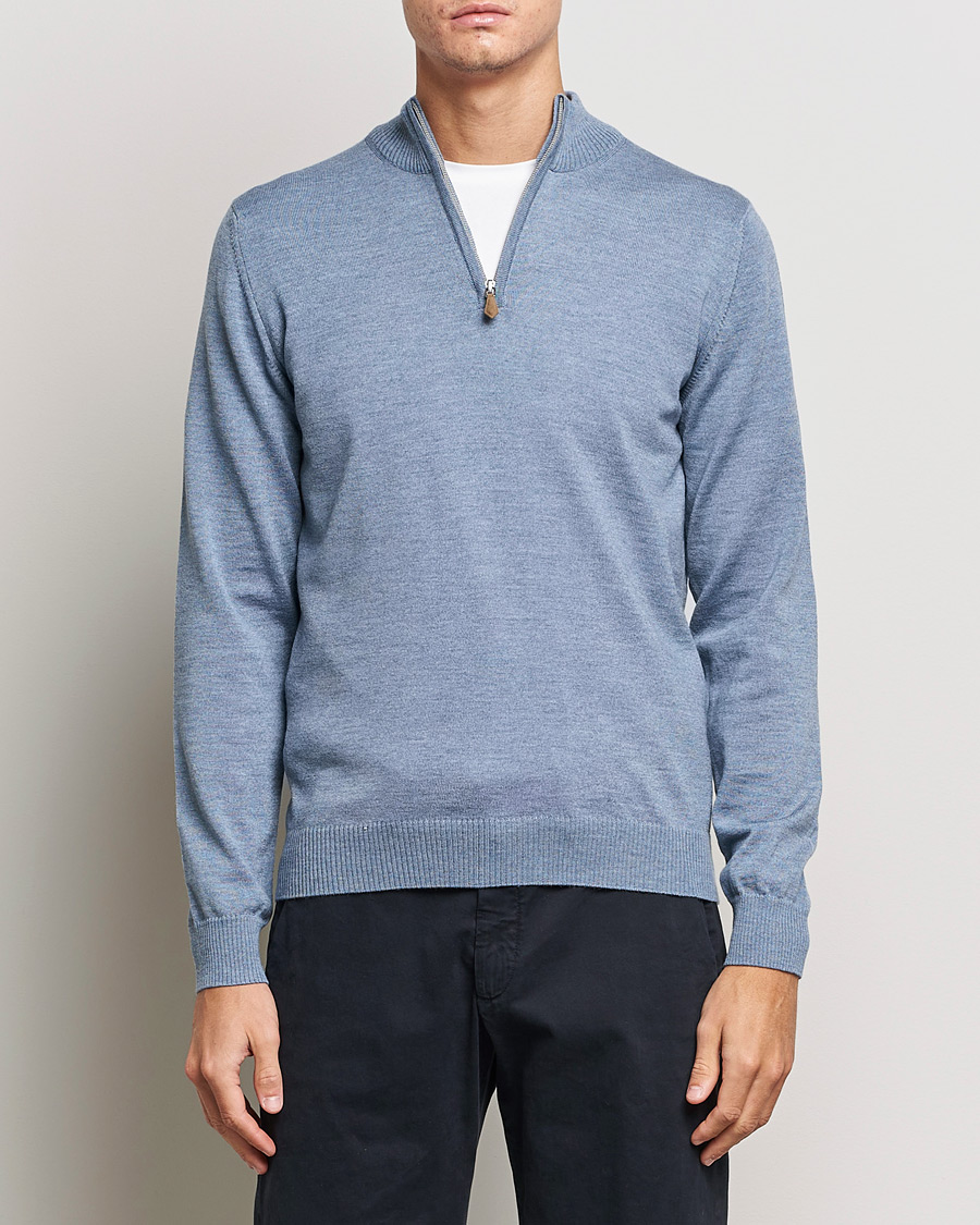 Herr | Tröjor | Stenströms | Merino Half Zip Light Blue