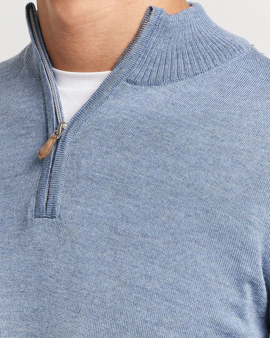 Herr | Tröjor | Stenströms | Merino Half Zip Light Blue