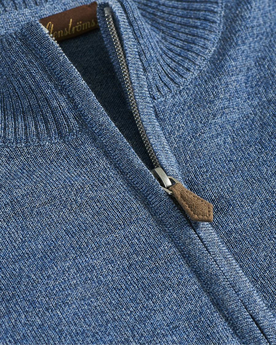 Herr | Tröjor | Stenströms | Merino Half Zip Blue Mouliné