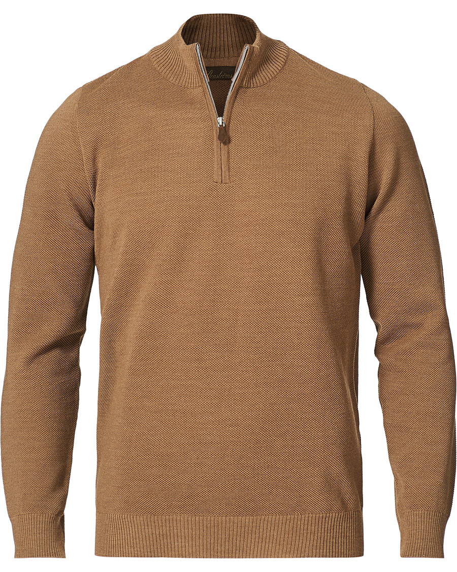 Herr | Tröjor | Stenströms | Textured Merino Half Zip Brown