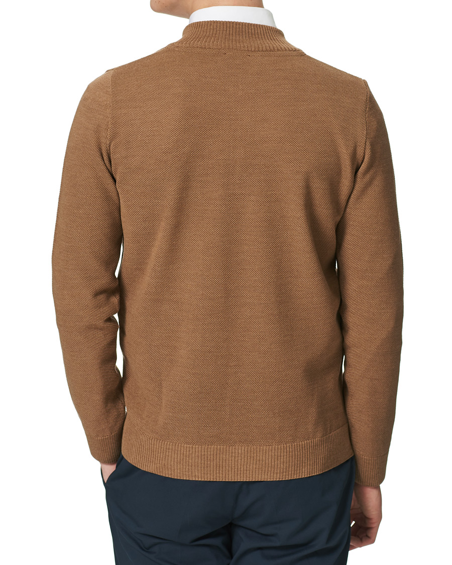 Herr | Tröjor | Stenströms | Textured Merino Half Zip Brown