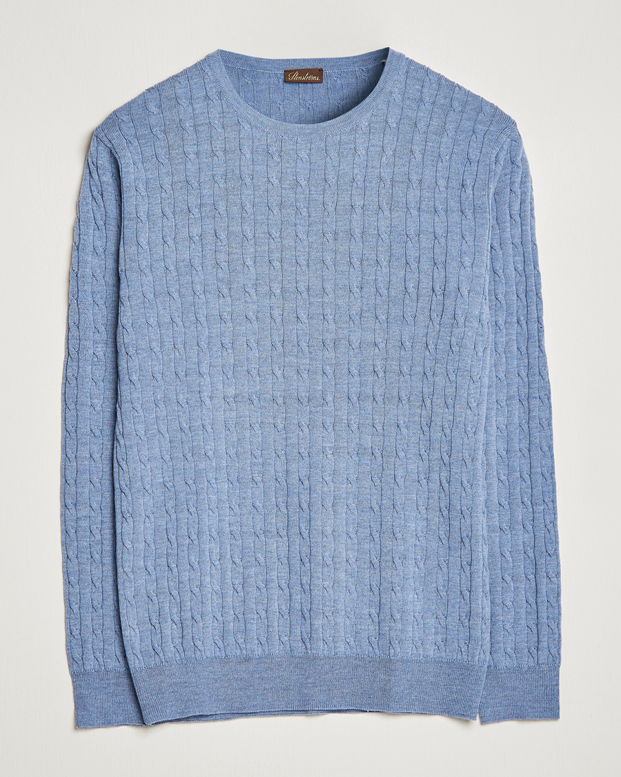 Herr | Tröjor | Stenströms | Merino Cable Crew Neck Light Blue