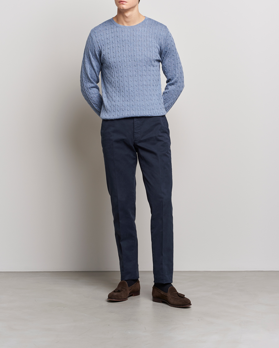 Herr | Tröjor | Stenströms | Merino Cable Crew Neck Light Blue