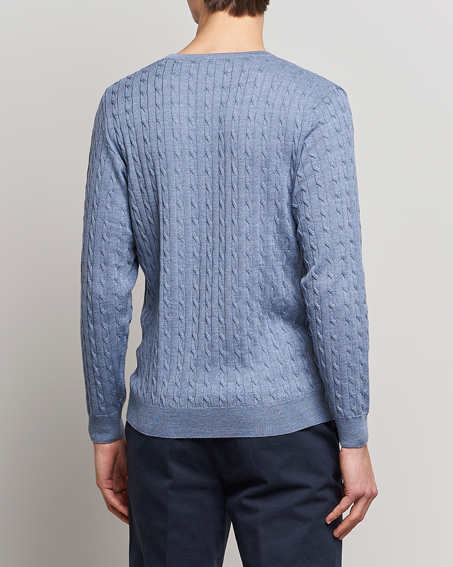 Herr | Tröjor | Stenströms | Merino Cable Crew Neck Light Blue