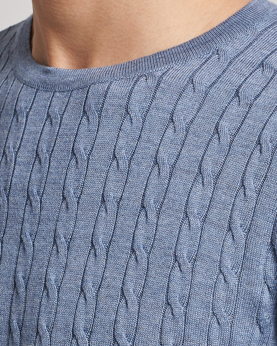 Herr | Tröjor | Stenströms | Merino Cable Crew Neck Light Blue