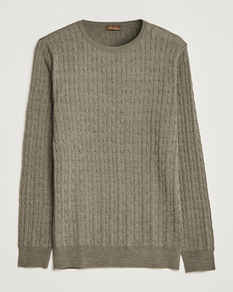 Herr | Tröjor | Stenströms | Merino Cable Crew Neck Olive