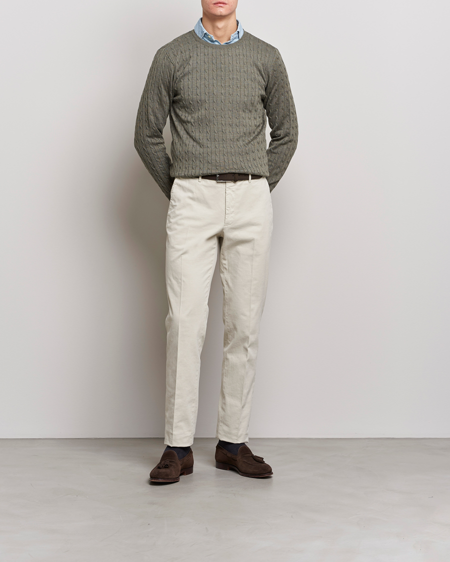 Herr | Tröjor | Stenströms | Merino Cable Crew Neck Olive