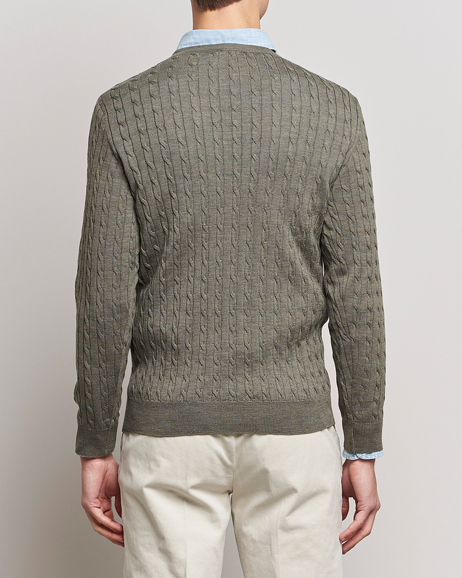 Herr | Tröjor | Stenströms | Merino Cable Crew Neck Olive