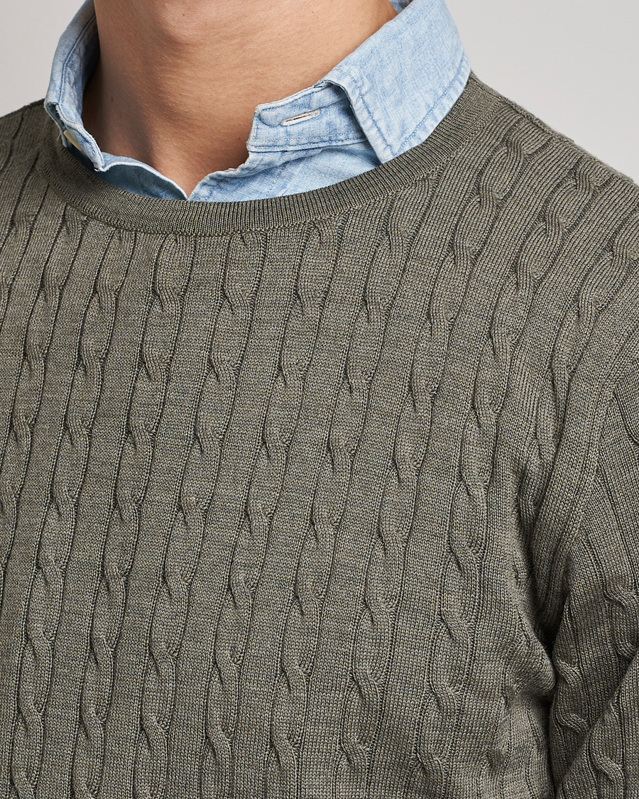 Herr | Tröjor | Stenströms | Merino Cable Crew Neck Olive