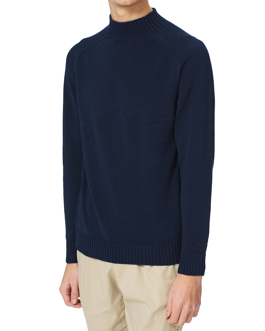 Herr | Tröjor | Stenströms | Cotton Mock Neck Sweater Navy