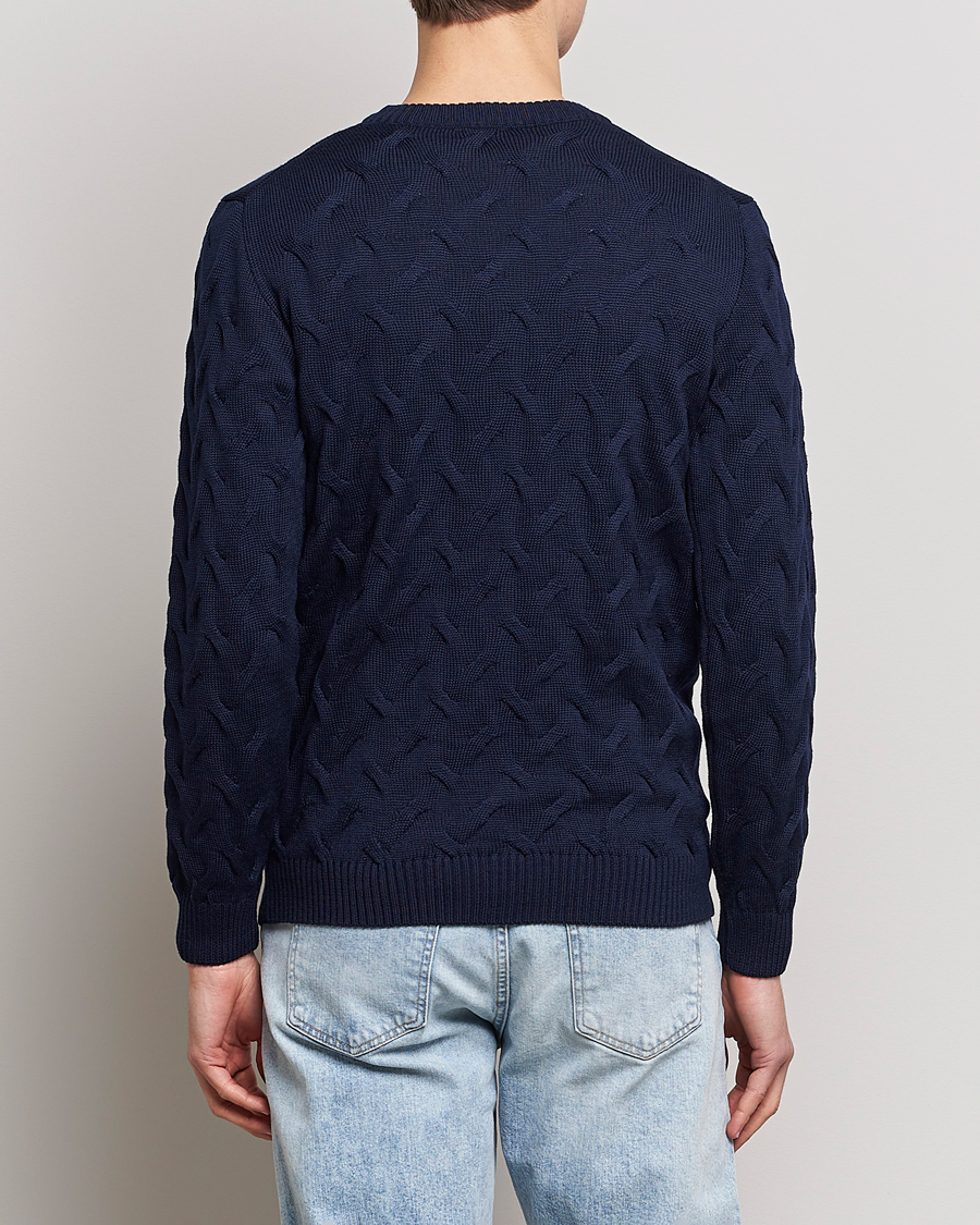 Herr | Tröjor | Stenströms | Heavy Cable Merino Crew Neck Navy
