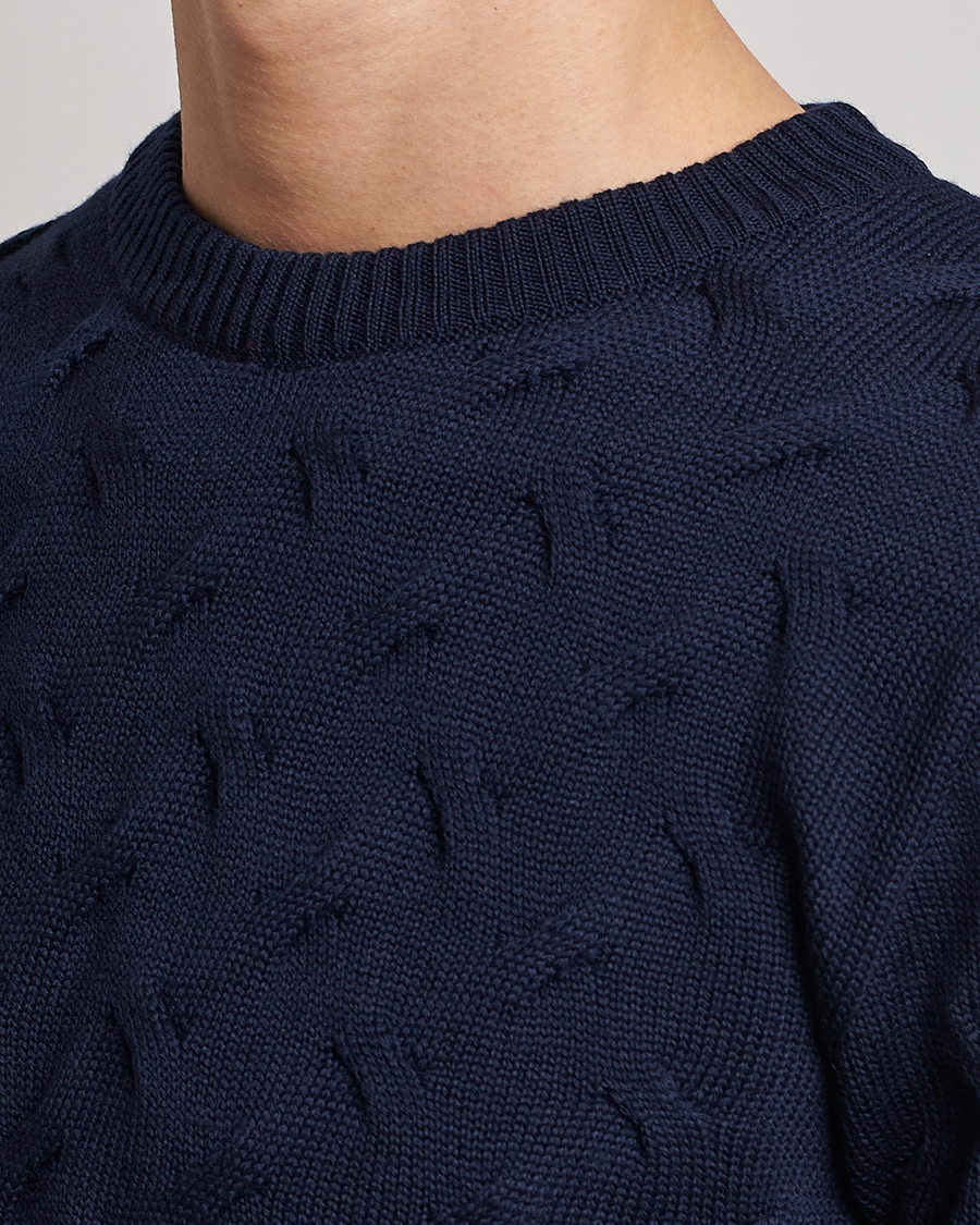 Herr | Tröjor | Stenströms | Heavy Cable Merino Crew Neck Navy