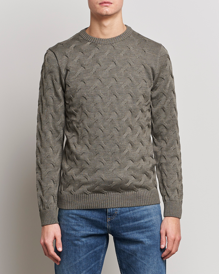 Herr |  | Stenströms | Heavy Cable Merino Crew Neck Olive