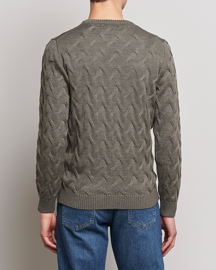 Herr | Tröjor | Stenströms | Heavy Cable Merino Crew Neck Olive