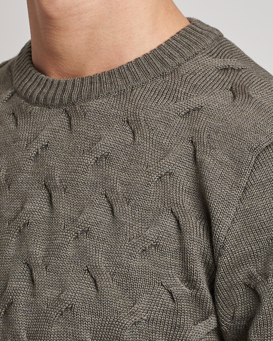 Herr | Tröjor | Stenströms | Heavy Cable Merino Crew Neck Olive