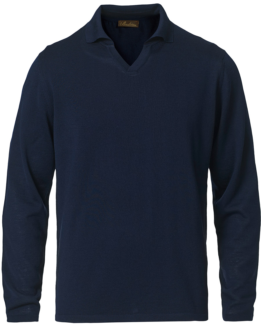 Herr | Tröjor | Stenströms | Fine Merino Long Sleeve Polo Navy