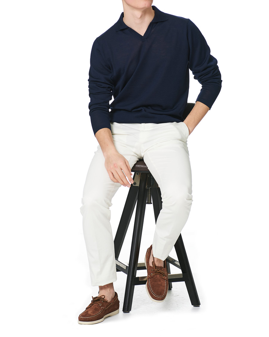 Herr | Tröjor | Stenströms | Fine Merino Long Sleeve Polo Navy