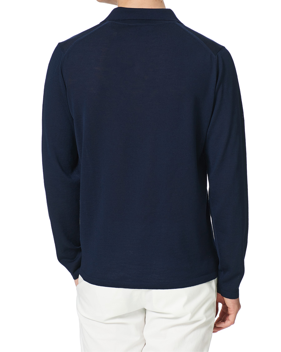 Herr | Tröjor | Stenströms | Fine Merino Long Sleeve Polo Navy